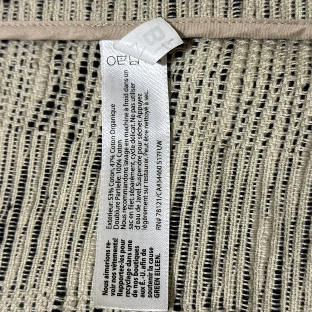 Eileen Fisher Open Front Jacket Size S Cotton Natural Beige Black Textured - Picture 6 of 10